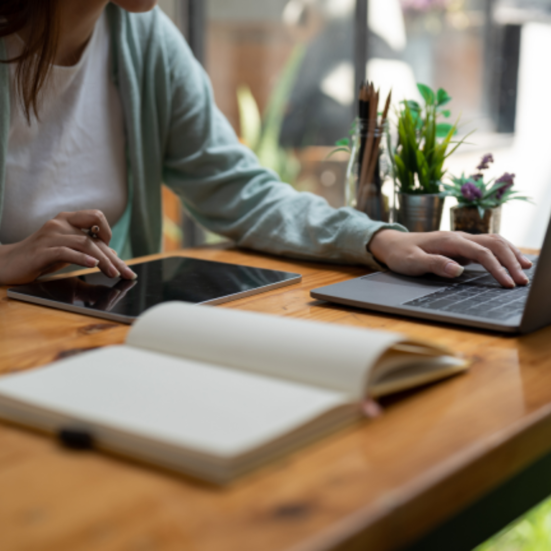 Woman studying online